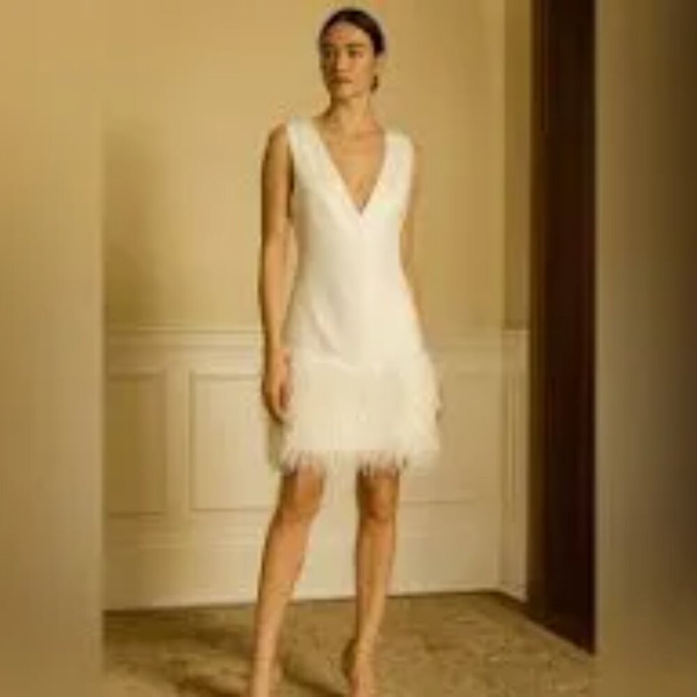NWT White Milly Cade Feather Dress Size 8